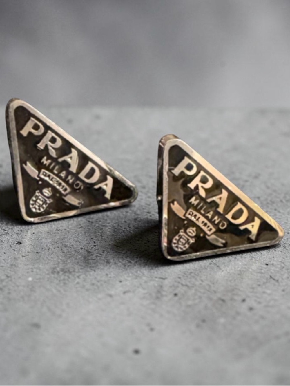 Black Silver-Tone Small Stud triangle earrings Stainless Steel